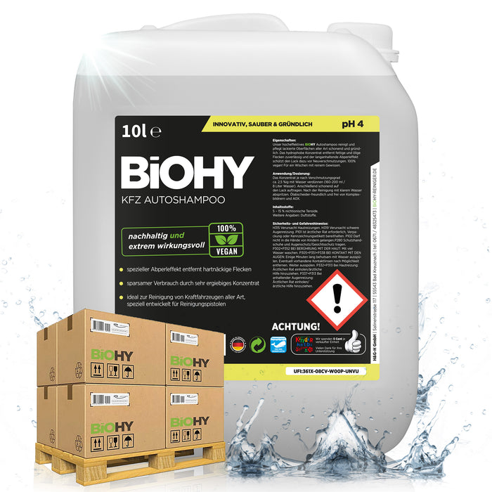 BiOHY KFZ Autoshampoo – 500er Palette mit 50 x 10 Liter Kanistern für den Großhandel