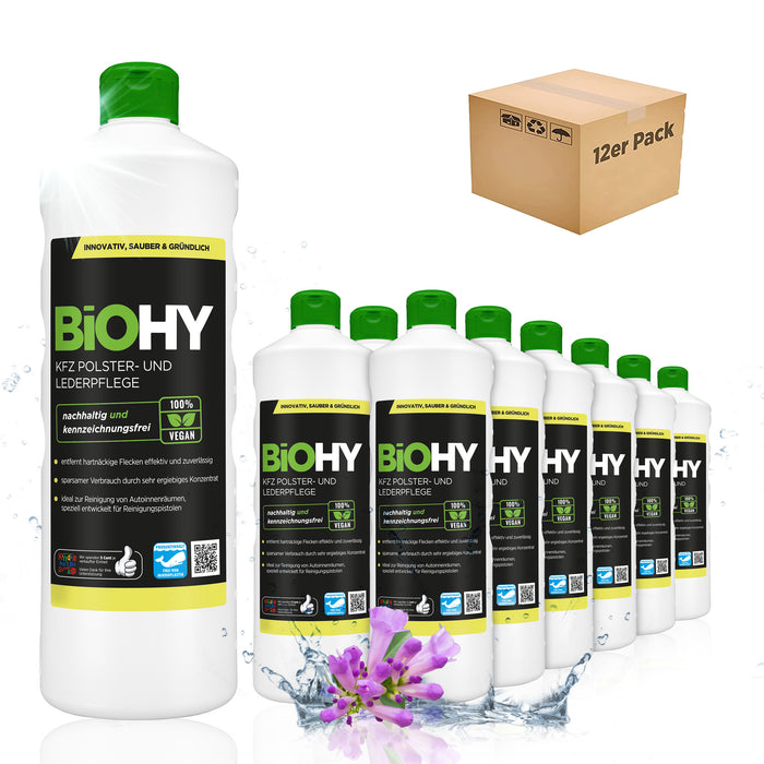 BiOHY KFZ Polster- und Lederpflege – 12er Sparpack mit 12 x 1 Liter Flaschen