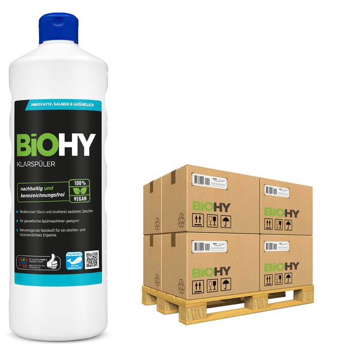 BiOHY Klarspüler 480er Palette (480 x 1 Liter Flasche) – Lageransicht