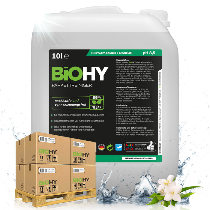 BiOHY Parkettreiniger – 500er Palette mit 50 x 10 Liter Kanistern