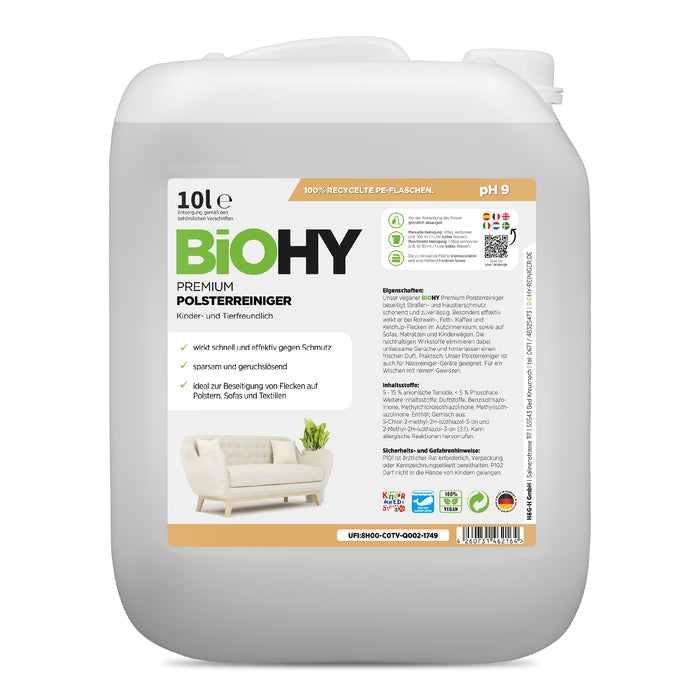 BiOHY Premium Polsterreiniger im 10-Liter-Kanister – Frontansicht