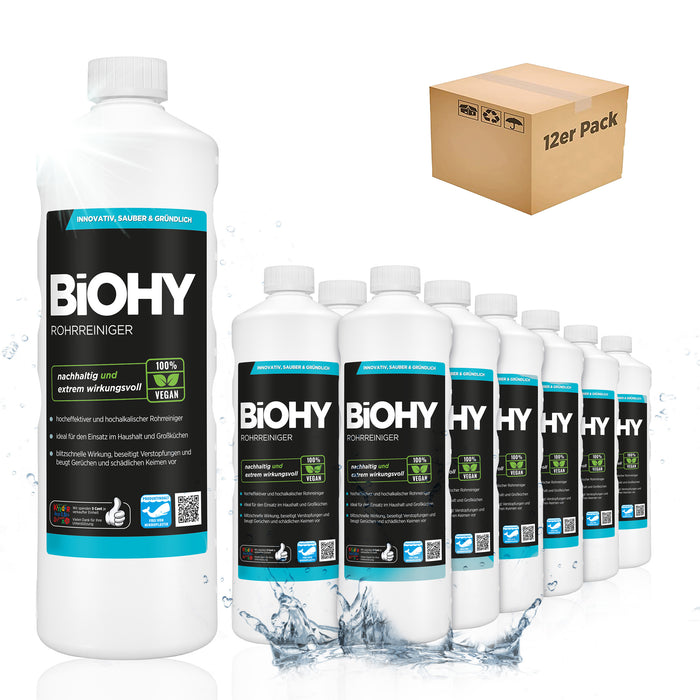 BiOHY Rohrreiniger – 12er Sparpack mit 12 x 1 Liter Flaschen