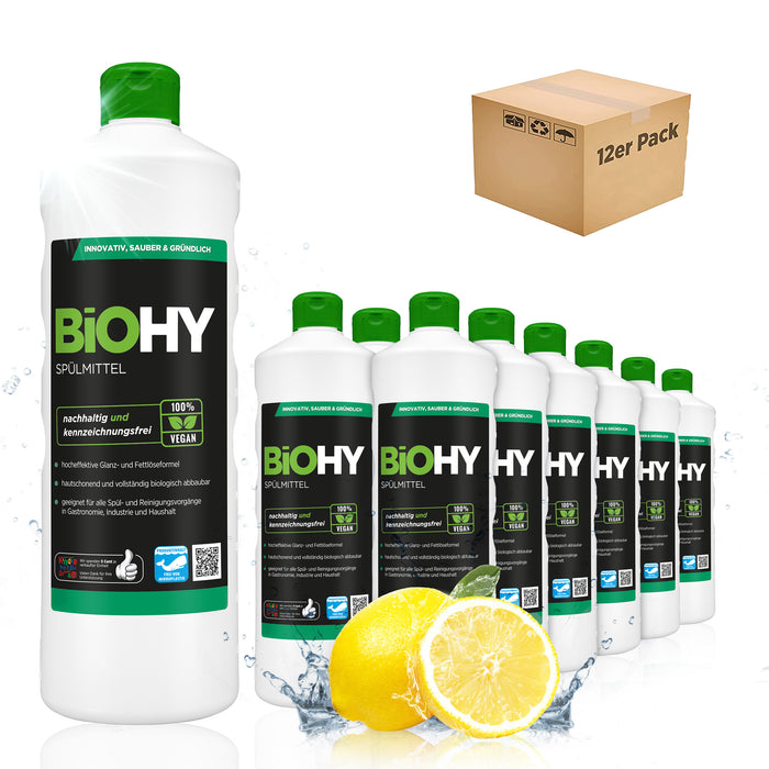 BiOHY Spülmittel – 12er Sparpack mit 12 x 1 Liter Flaschen