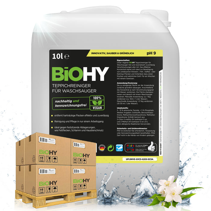 BiOHY Teppichreiniger für Waschsauger – 500er Palette mit 50 x 10 Liter Kanistern
