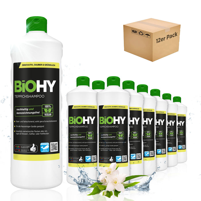 BiOHY Teppichshampoo – 12er Sparpack mit 12 x 1 Liter Flaschen