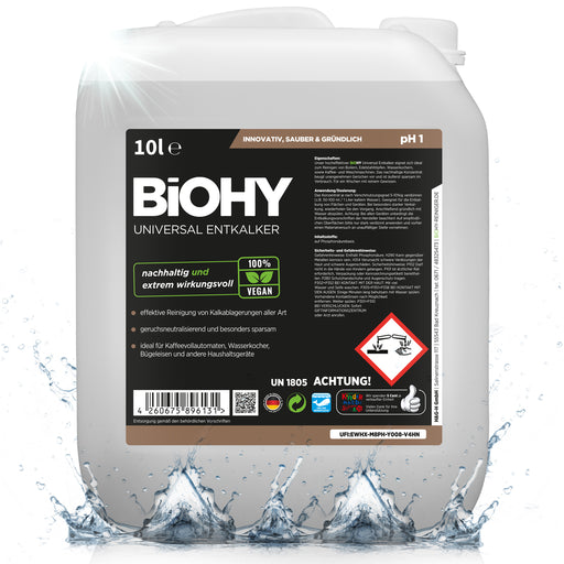 10-Liter-Kanister BiOHY Universal Entkalker Konzentrat, Frontansicht mit Etikett