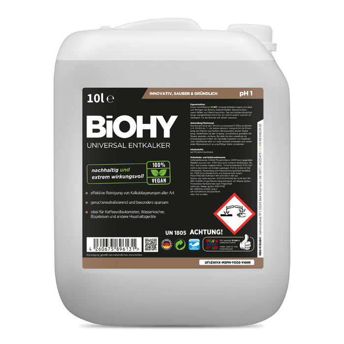 BiOHY Universal Entkalker im 10-Liter-Kanister – Frontansicht