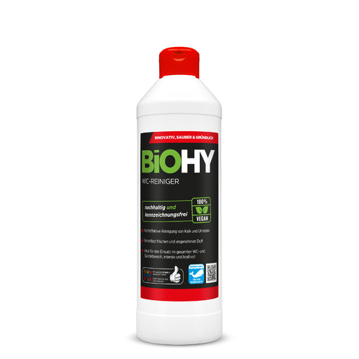 BiOHY WC-Reiniger, 500-ml-Flasche mit gebogenem Hals, veganes Reinigungsgel gegen Urinstein und Kalk