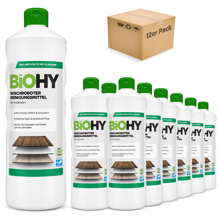 BiOHY Wischroboter-Reiniger für Holzböden 12er-Pack – Detailansicht der Sparpackung