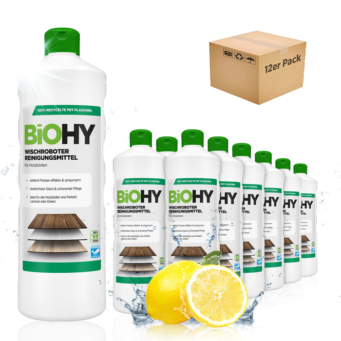 BiOHY Wischroboter Reinigungsmittel für Holzböden – 12er-Pack (12 x 1 Liter Flasche)