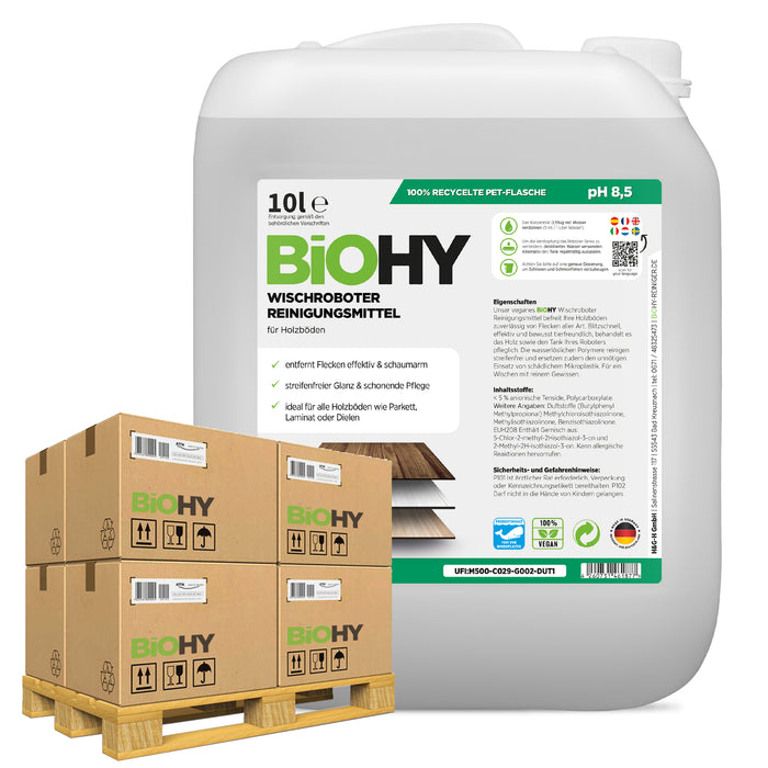 BiOHY Wischroboter-Reiniger für Holzböden 500er Palette – Übersichtsaufnahme für Großhandel